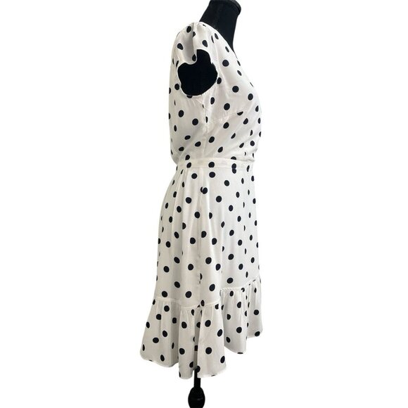 J. Crew Ruffle Front Faux Wrap Mini Dress in White Polka Dot Size 2 NWT - Picture 5 of 10